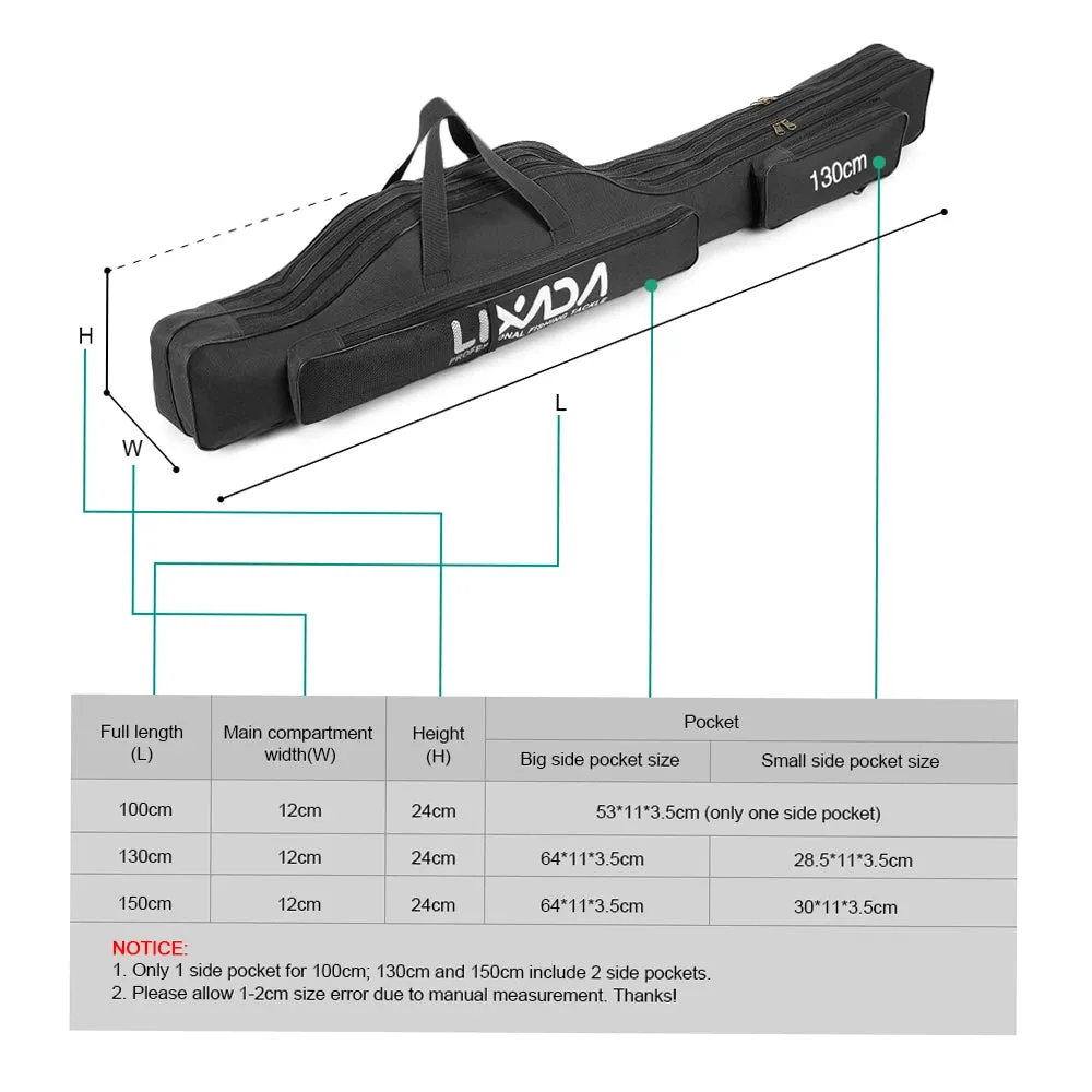 Lixada 210cm  Fishing Bag Portable Folding Fishing Rod Reel Bag Fishing Pole Gear Tackle Tool Carry Bag Storage Bag Organizer