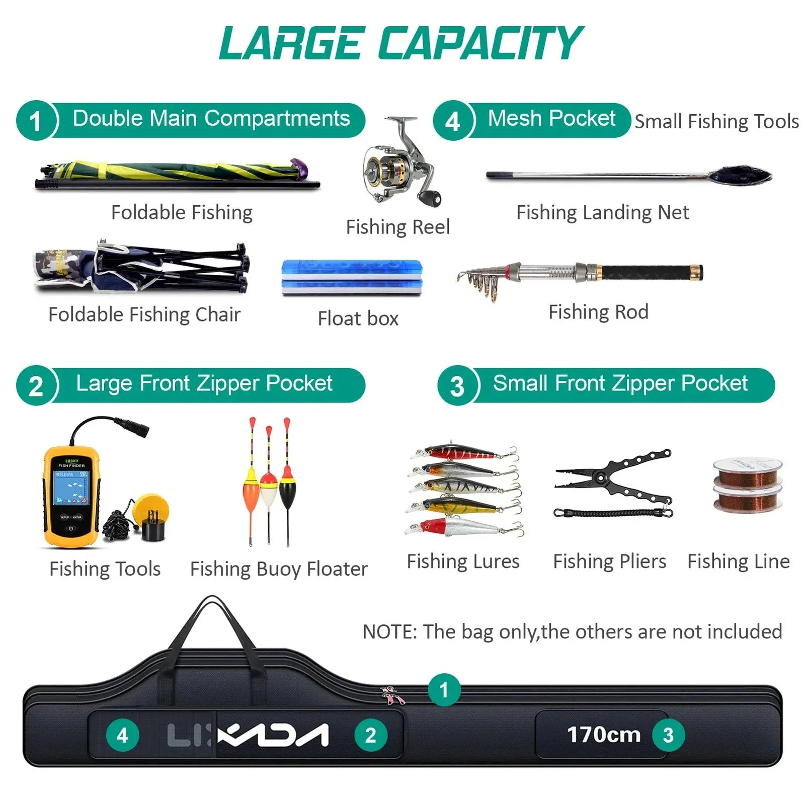 Lixada 210cm  Fishing Bag Portable Folding Fishing Rod Reel Bag Fishing Pole Gear Tackle Tool Carry Bag Storage Bag Organizer