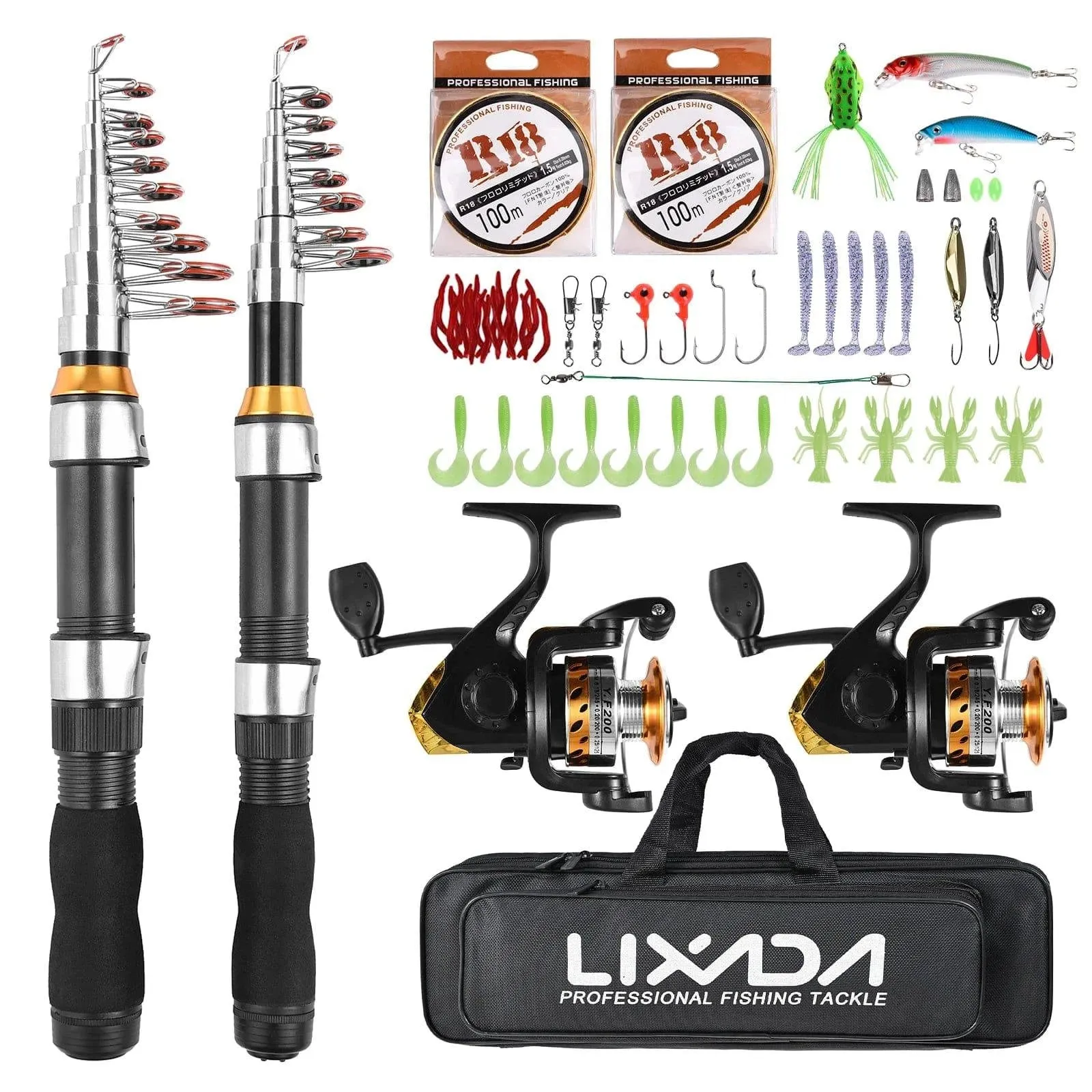 Lixada Fishing Rod Reel Combo Water Drop Set(Complete Kit,1.9m, 2.3 m) Professional Fishing Tackle with Hooks Soft Lures