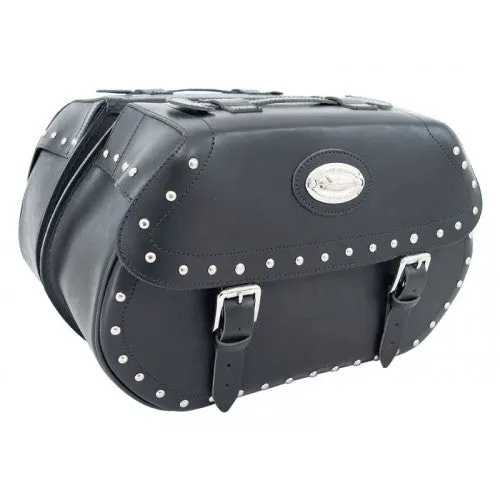 Longride Studded Leather Saddlebags Black - 38 Liters