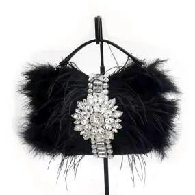 Luxury Real Ostrich Feathers Handbag Evening Bags Women's Pouch Purse Luxury Diamond Women Bags Evening Party Clutch Bag