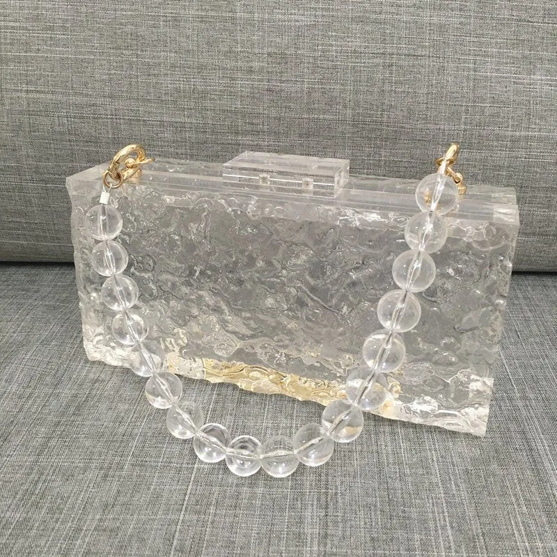 Luxy Moon Clear Ice Pattern Acrylic Box Evening Bag Transparent Clutch Purses