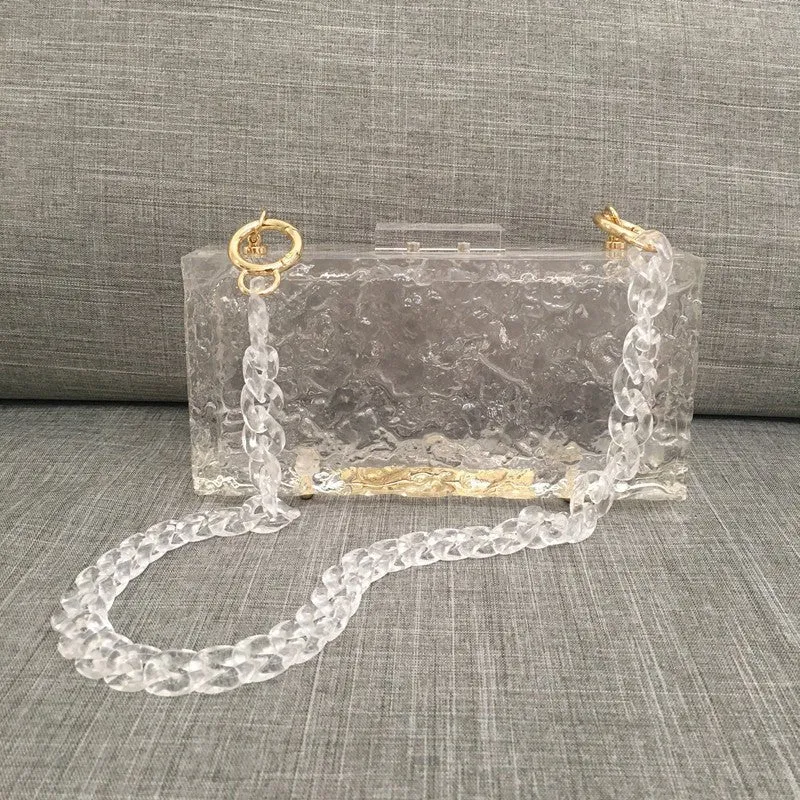 Luxy Moon Clear Ice Pattern Acrylic Box Evening Bag Transparent Clutch Purses