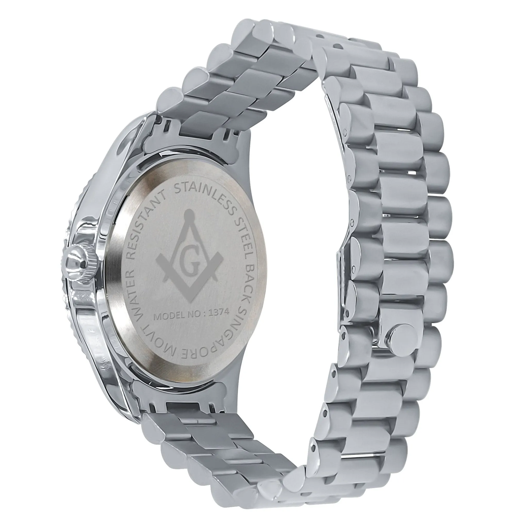 Masonic Iced Out Metallic Watch - Silver