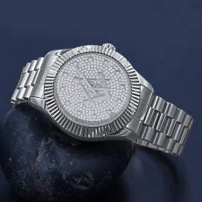 Masonic Iced Out Metallic Watch - Silver