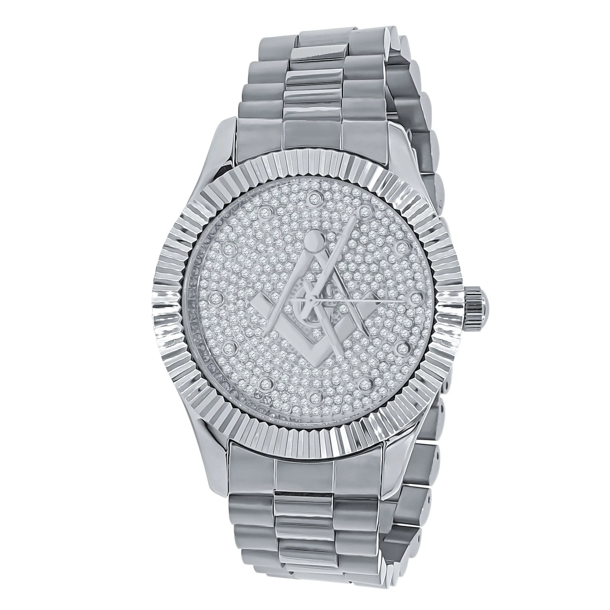 Masonic Iced Out Metallic Watch - Silver