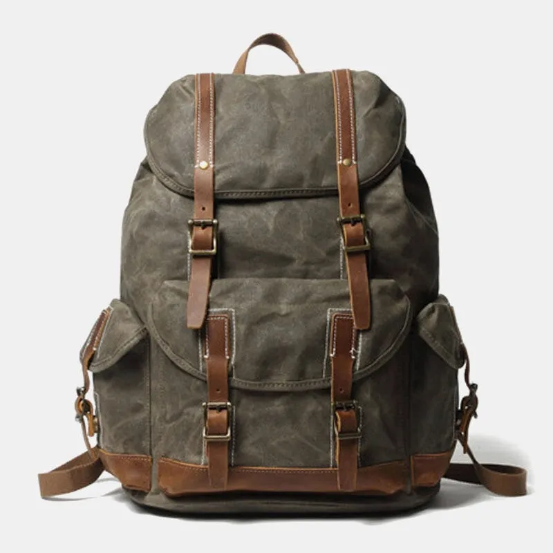 Men Canvas Retro Travel Outdoor Hiking Large Capacity Multi-pockets Backpack