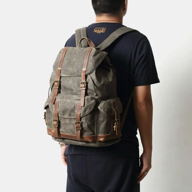 Men Canvas Retro Travel Outdoor Hiking Large Capacity Multi-pockets Backpack