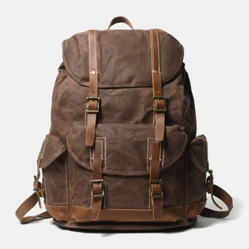 Men Canvas Retro Travel Outdoor Hiking Large Capacity Multi-pockets Backpack