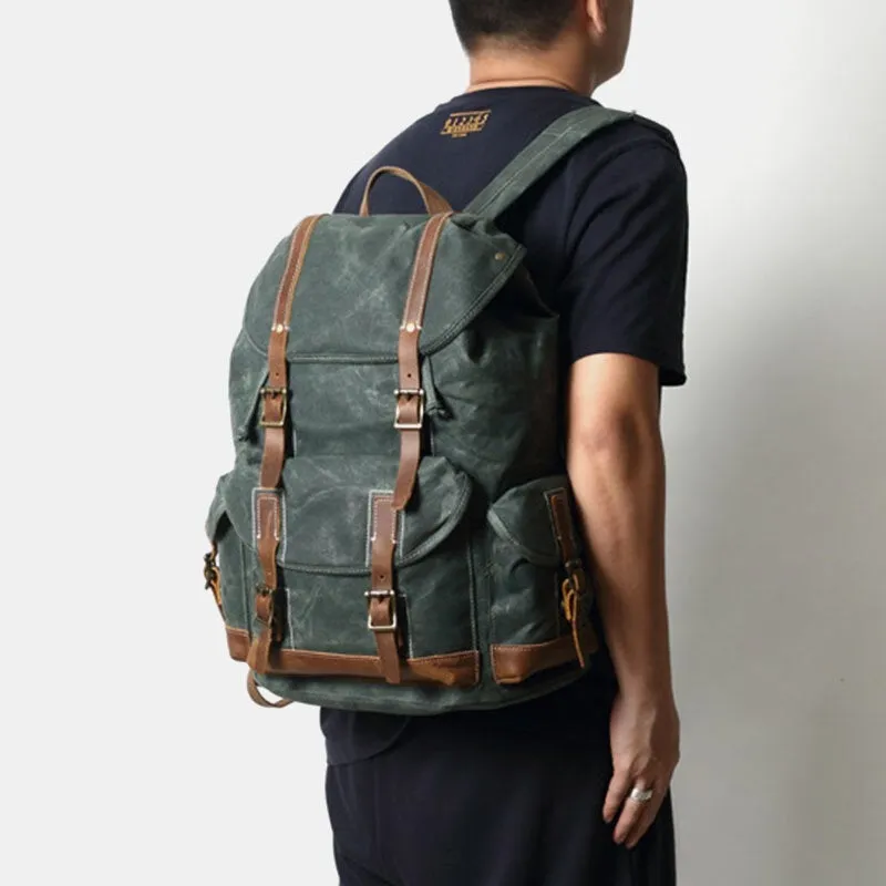 Men Canvas Retro Travel Outdoor Hiking Large Capacity Multi-pockets Backpack