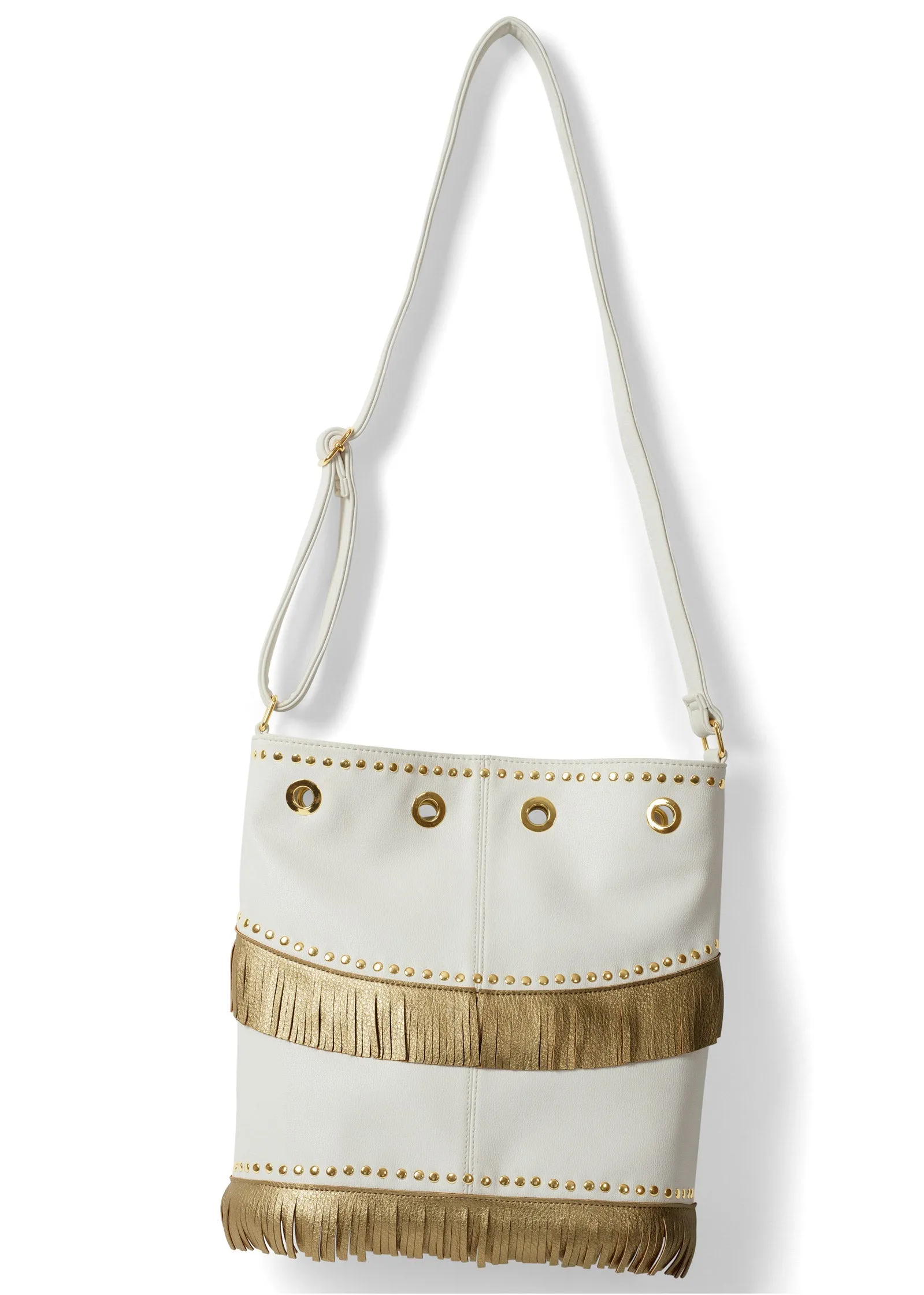 Metallic Fringe Studded Bag - White