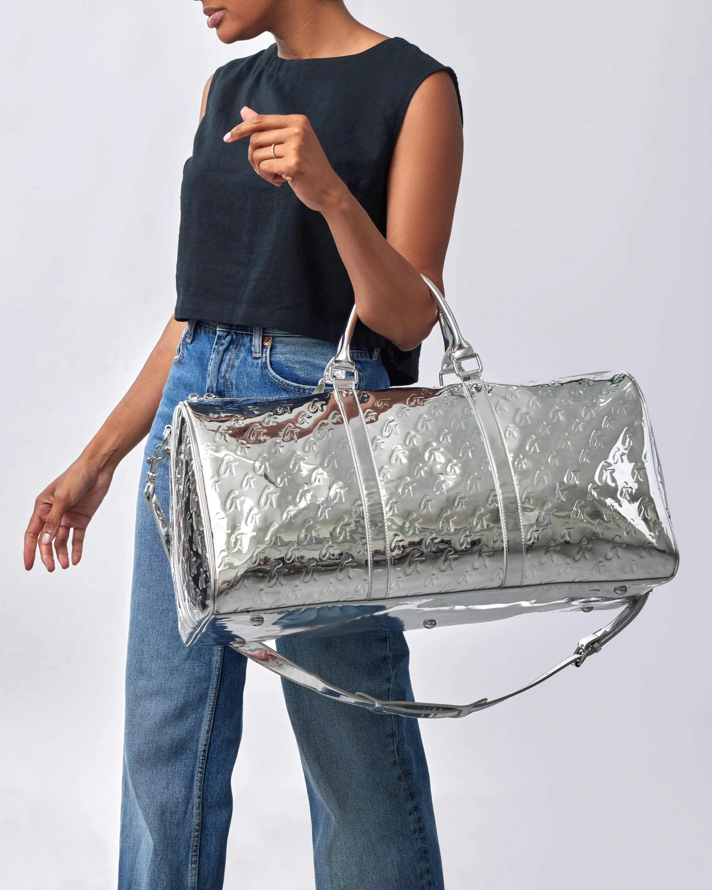 METALLIC MONOGRAM DUFFLE BAG - METALLIC SILVER