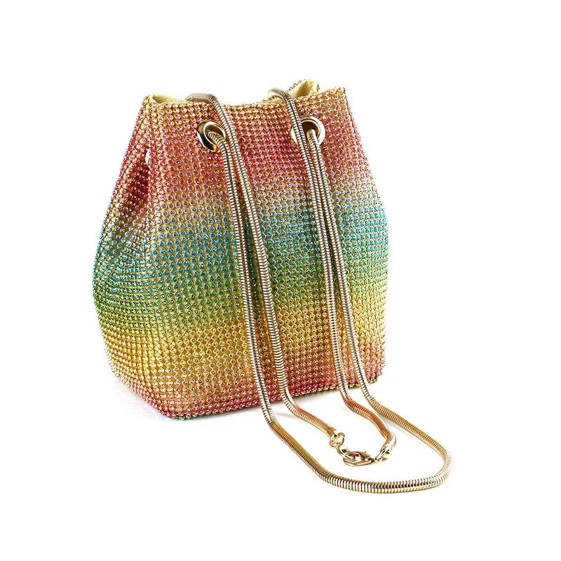 Metallic Multicolor Rhinestone Bucket Bag