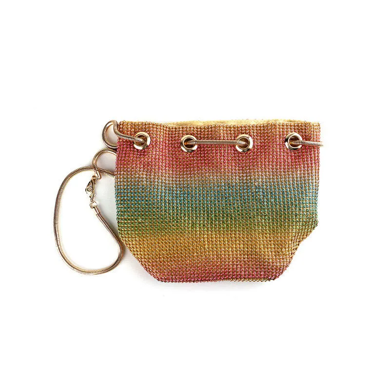 Metallic Multicolor Rhinestone Bucket Bag