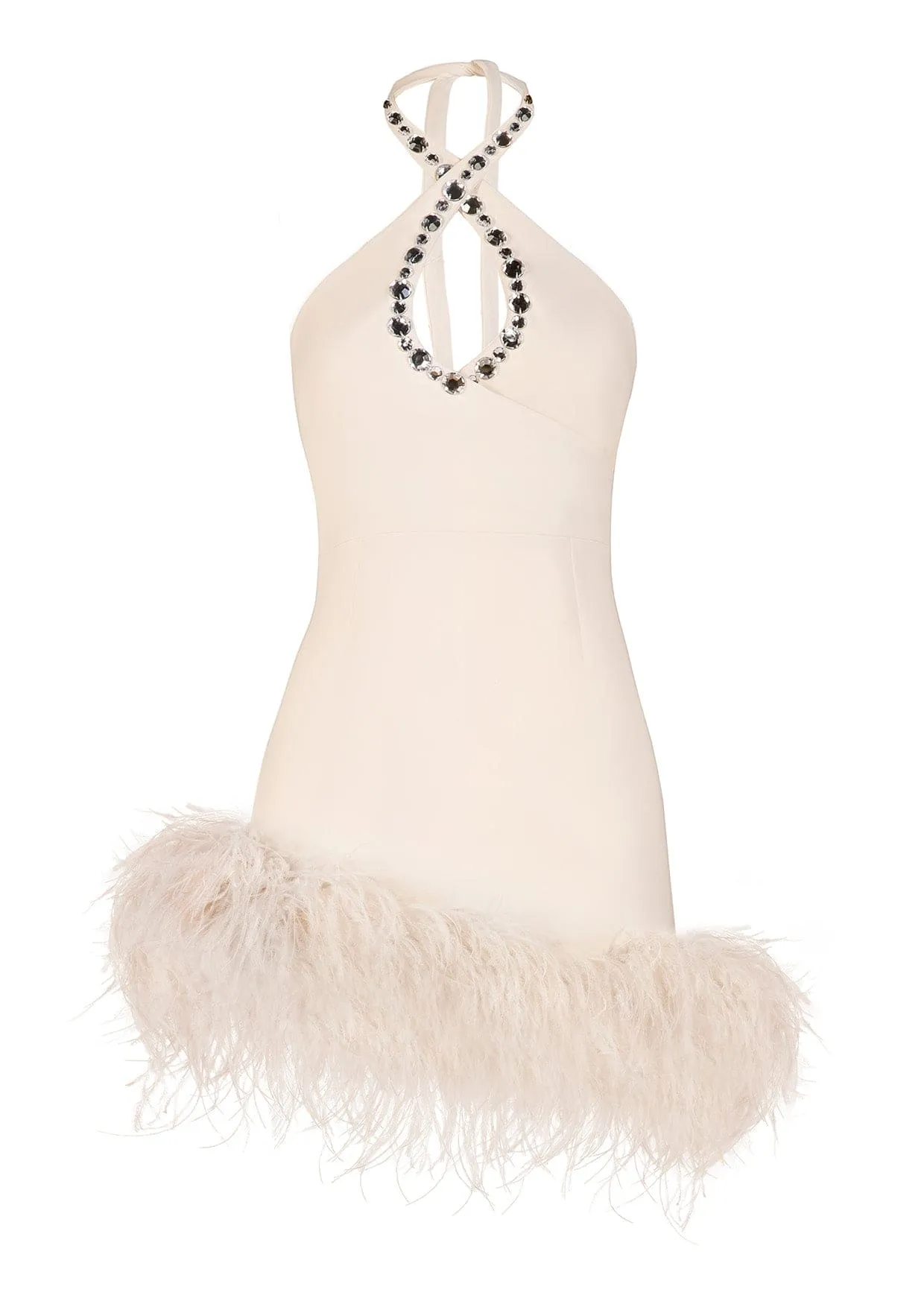 Mia Feathered Crystal Crepe Mini Dress