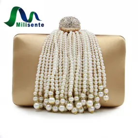 Milisente New Arrival Women Day Clutches Purses Ladies Fashion Beaded Tassel Evening Purse Female Wedding Bags