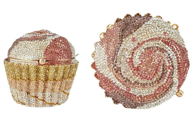 Mini Cupcake Clutch Evening Bag Crystal Handbag Party Purse