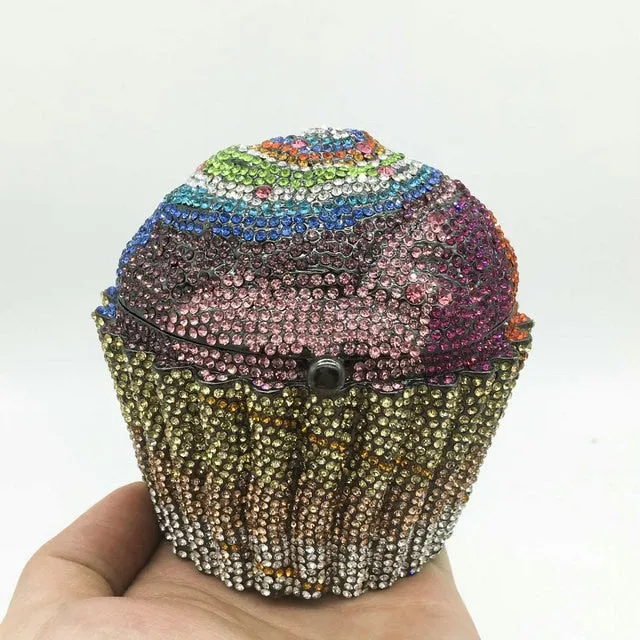 Mini Cupcake Clutch Evening Bag Crystal Handbag Party Purse