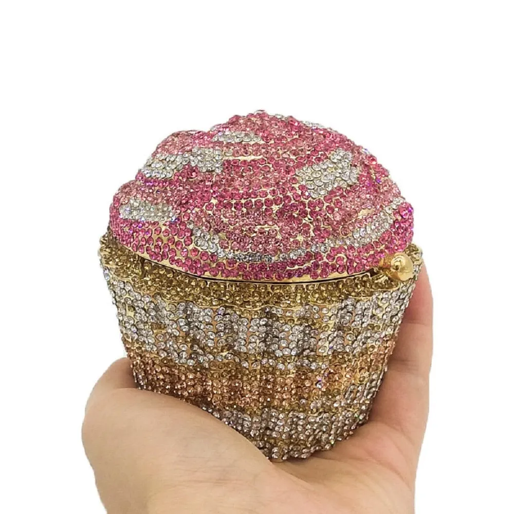 Mini Cupcake Clutch Evening Bag Crystal Handbag Party Purse