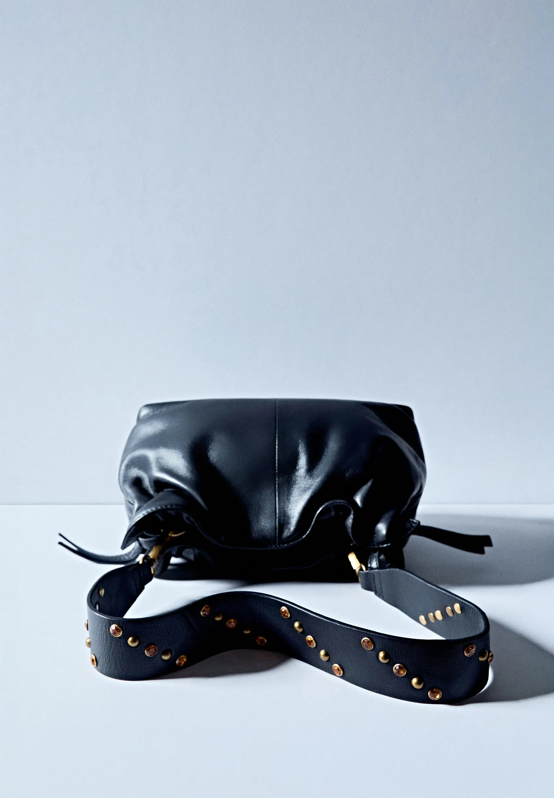 MINI LEATHER BAG WITH DRAWSTRING TIES