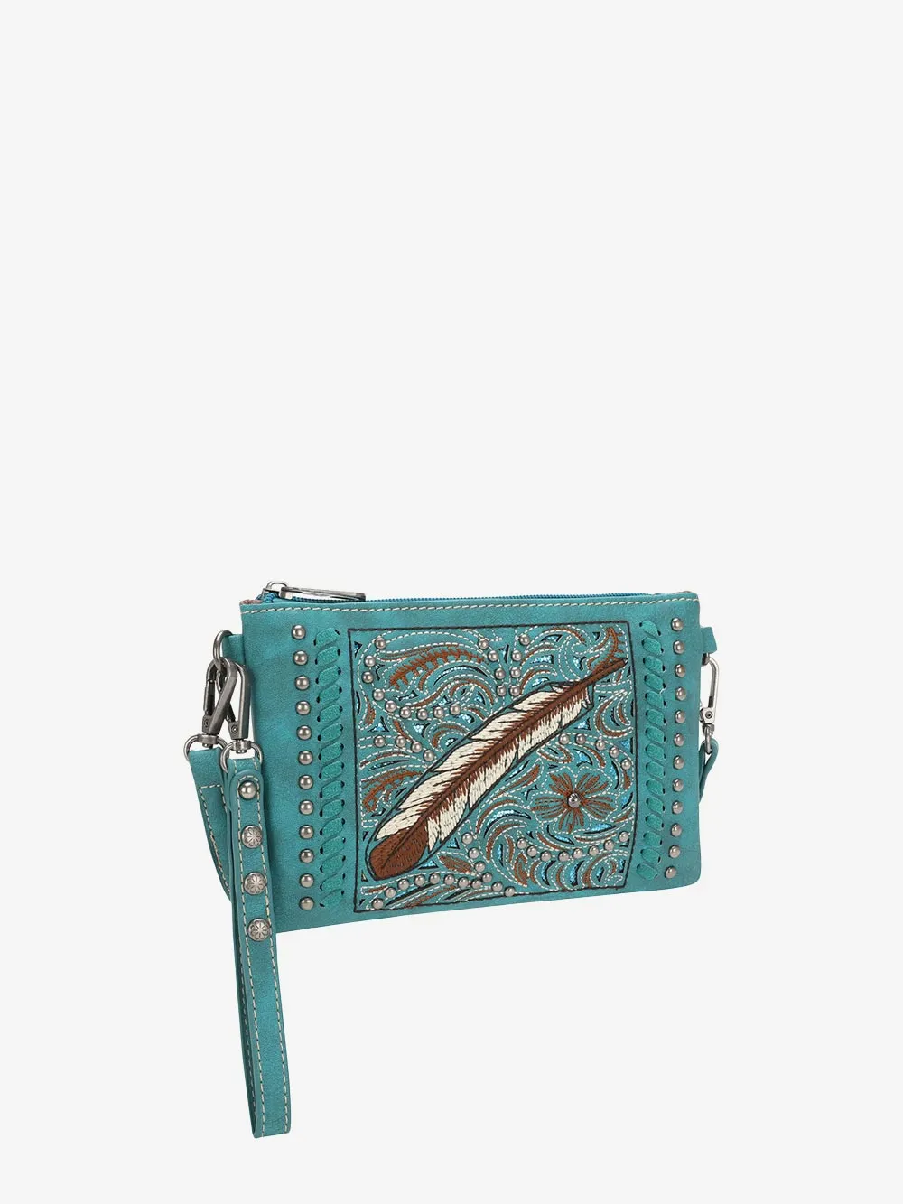 Montana West Cut-out Embroidered Feather Wristlet