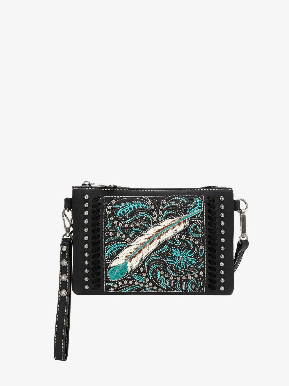 Montana West Cut-out Embroidered Feather Wristlet