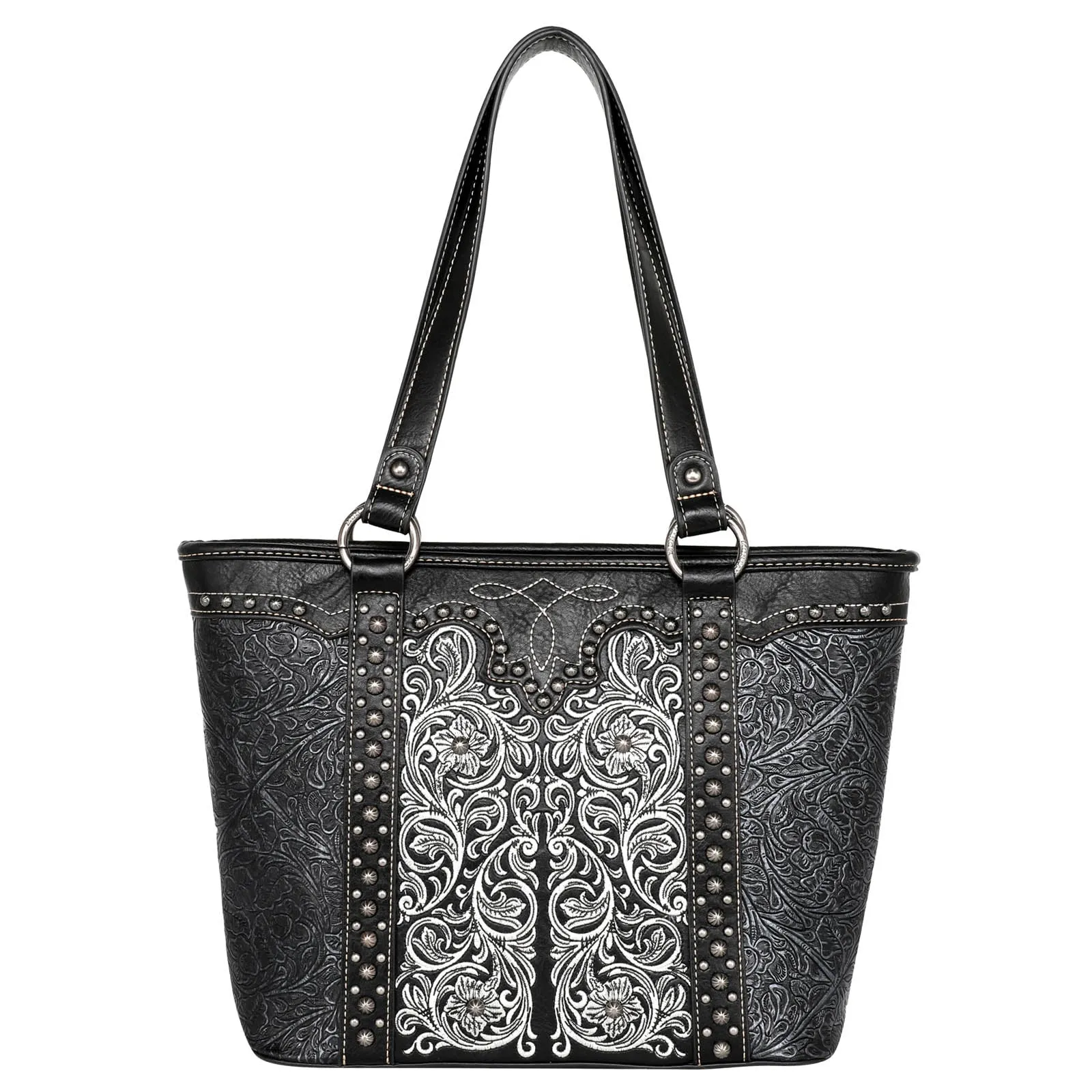 Montana West Floral Embroidered Embossed Studded Tote Bag