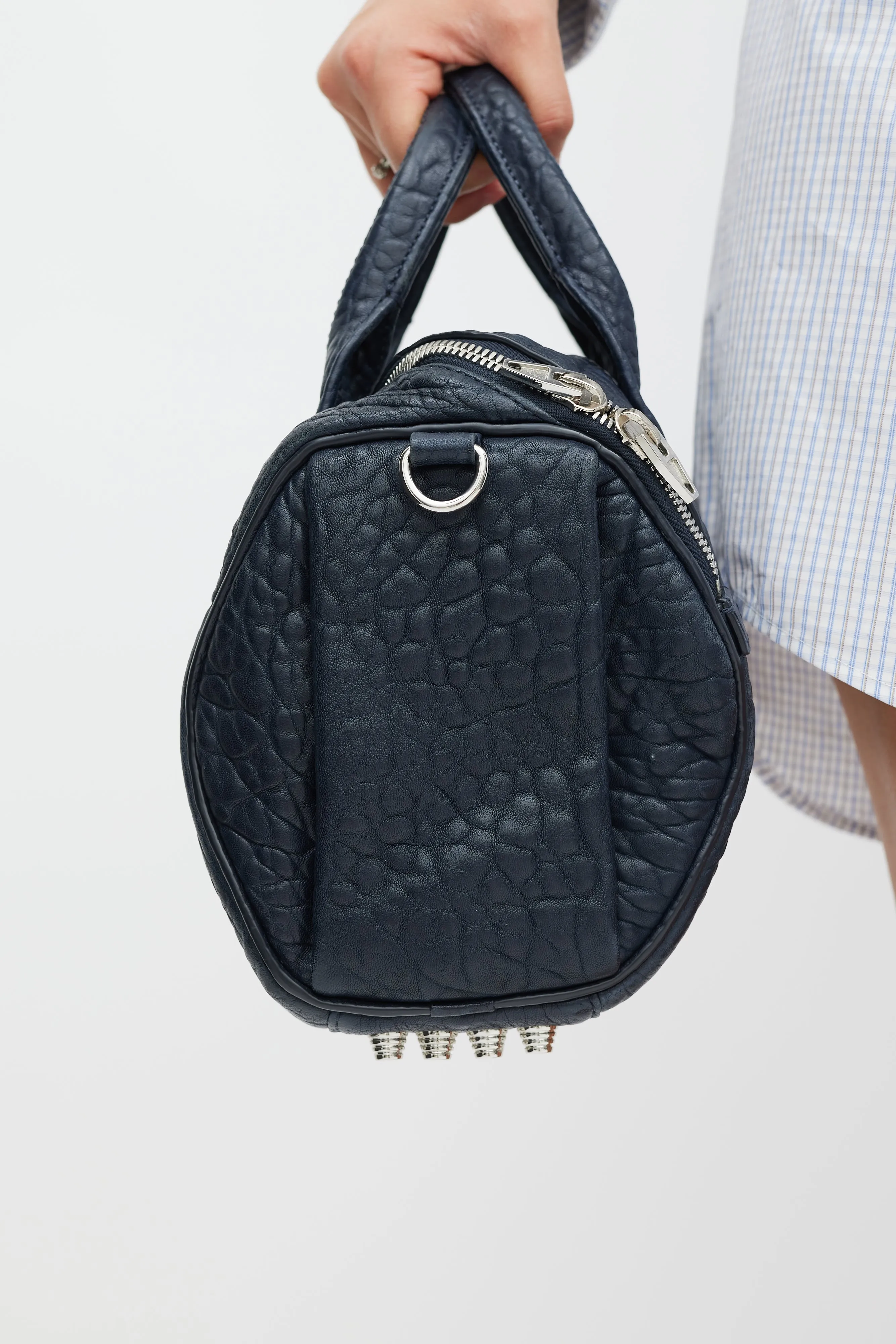 Navy & Silver Leather Rocco Studded Bag