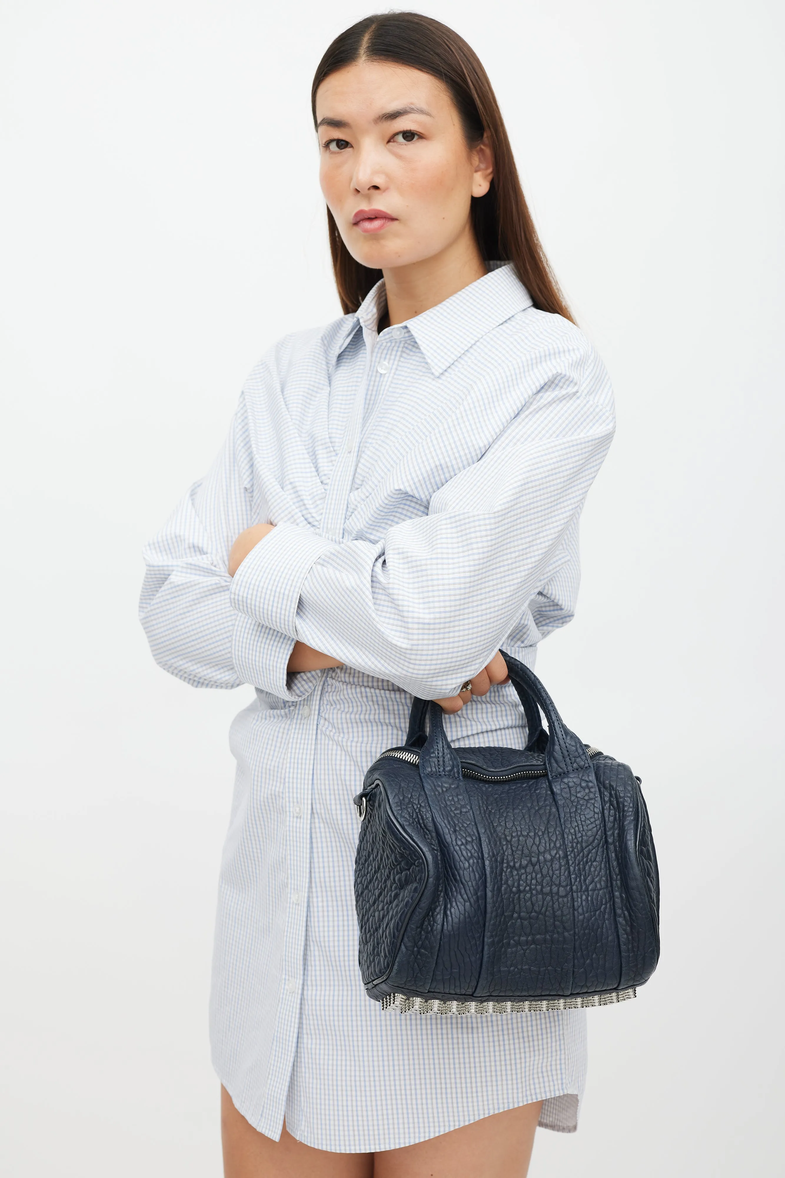 Navy & Silver Leather Rocco Studded Bag