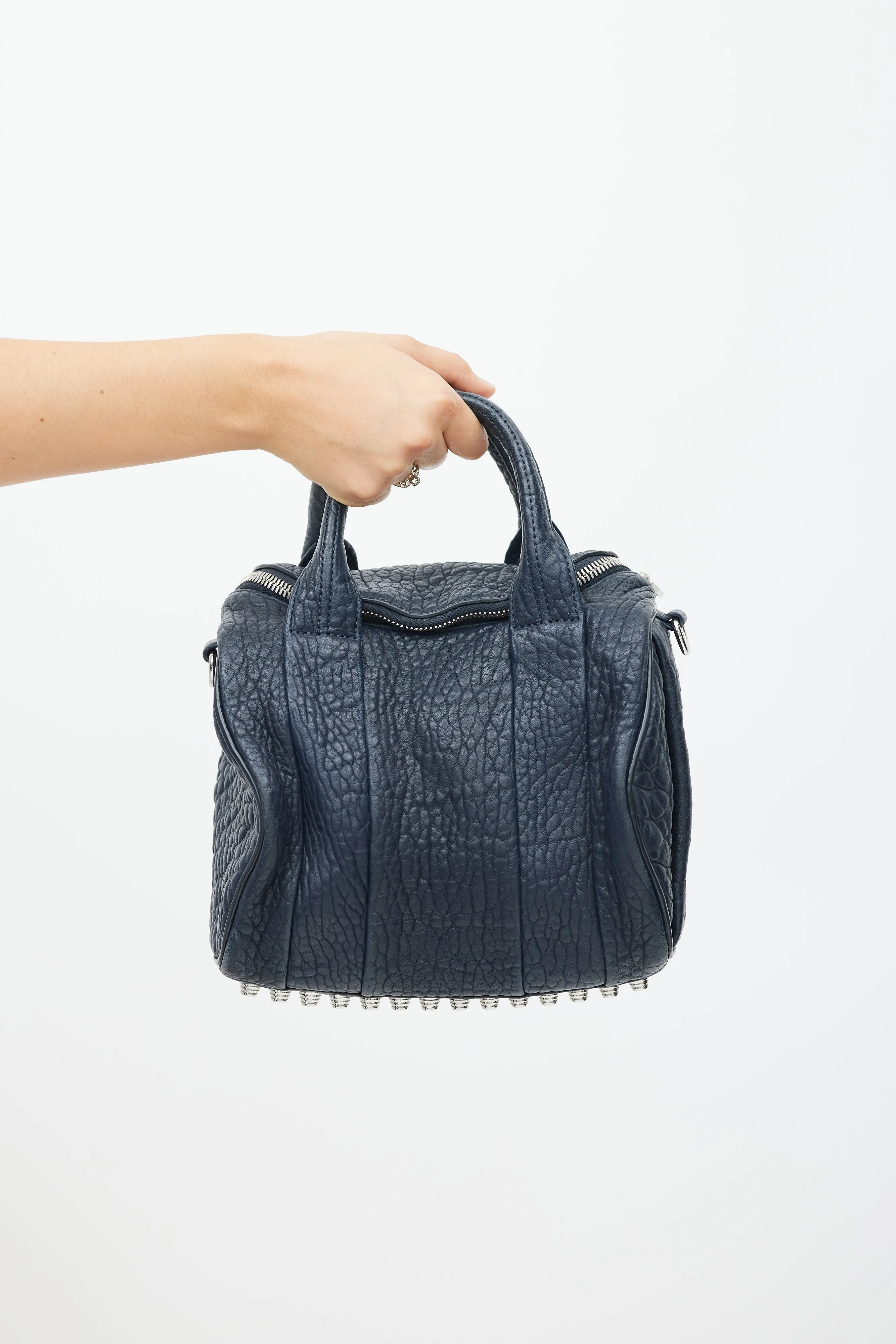 Navy & Silver Leather Rocco Studded Bag