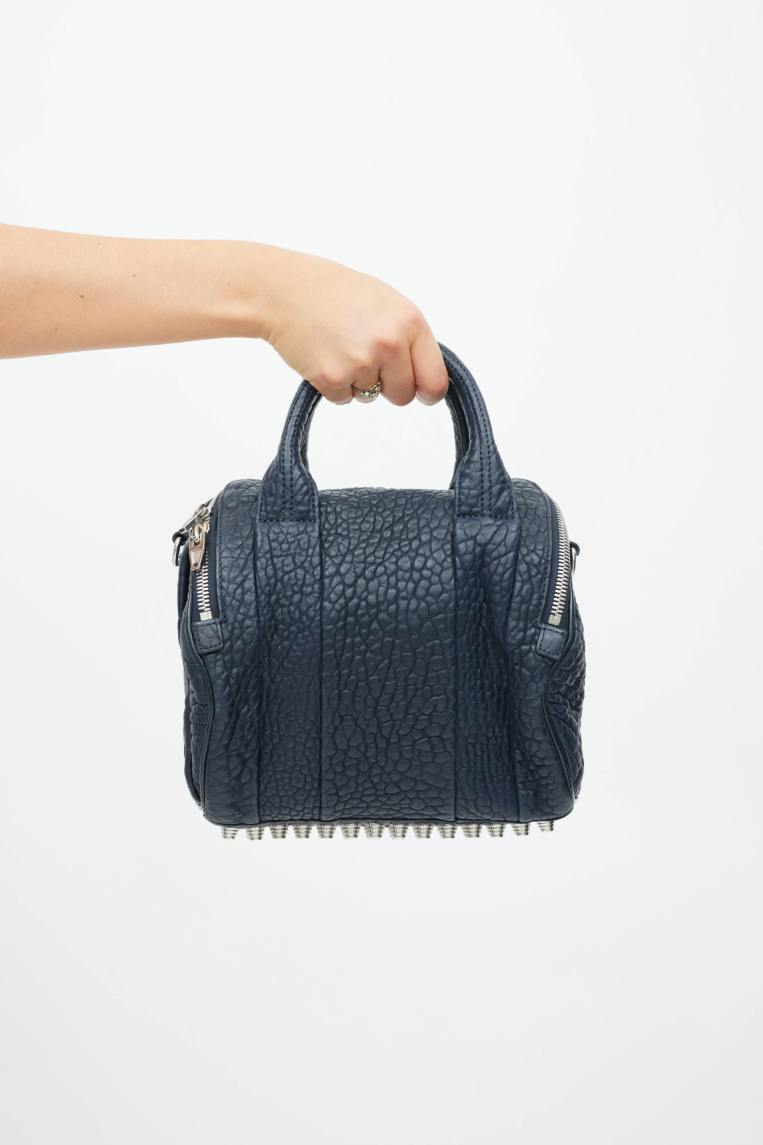 Navy & Silver Leather Rocco Studded Bag