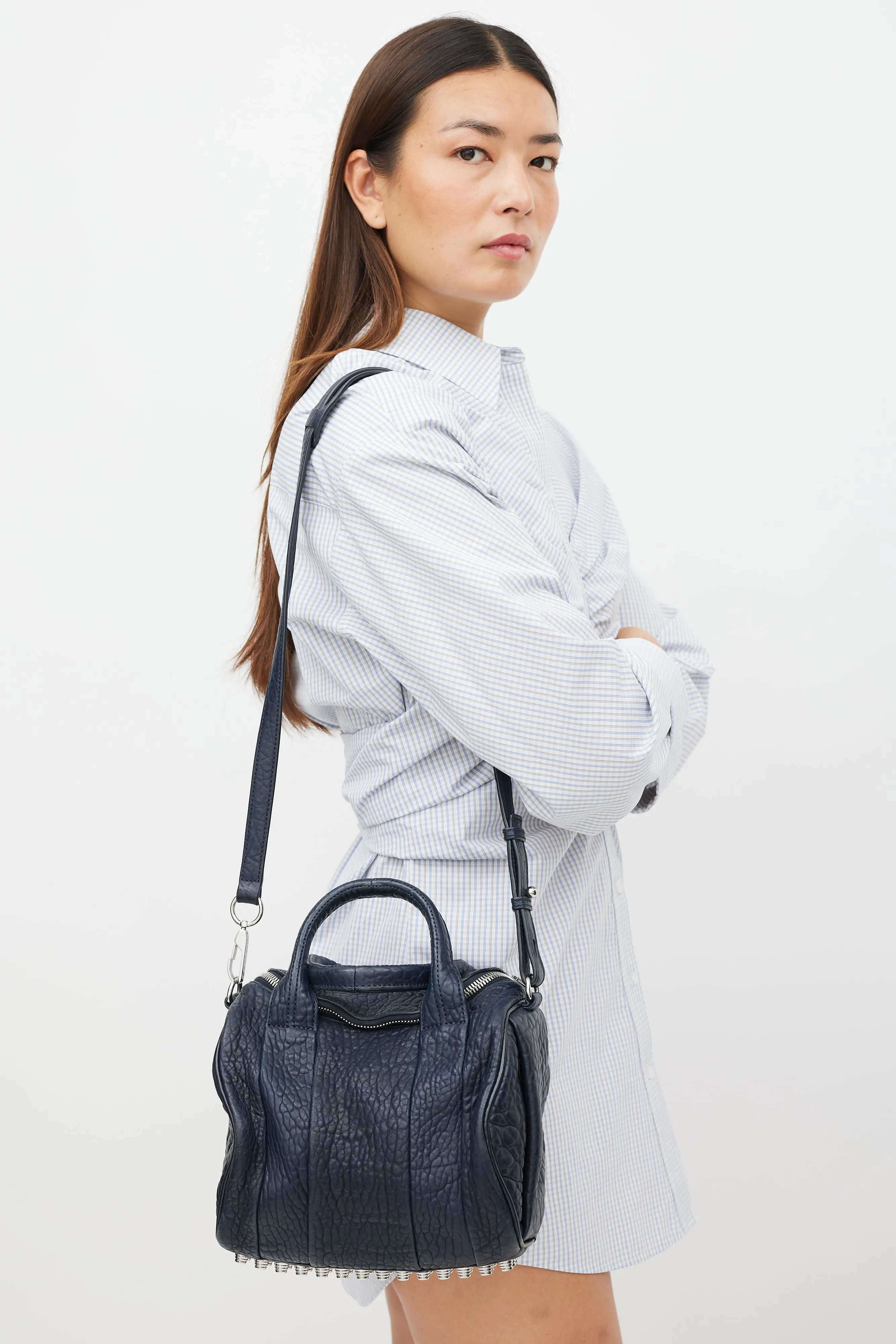 Navy & Silver Leather Rocco Studded Bag