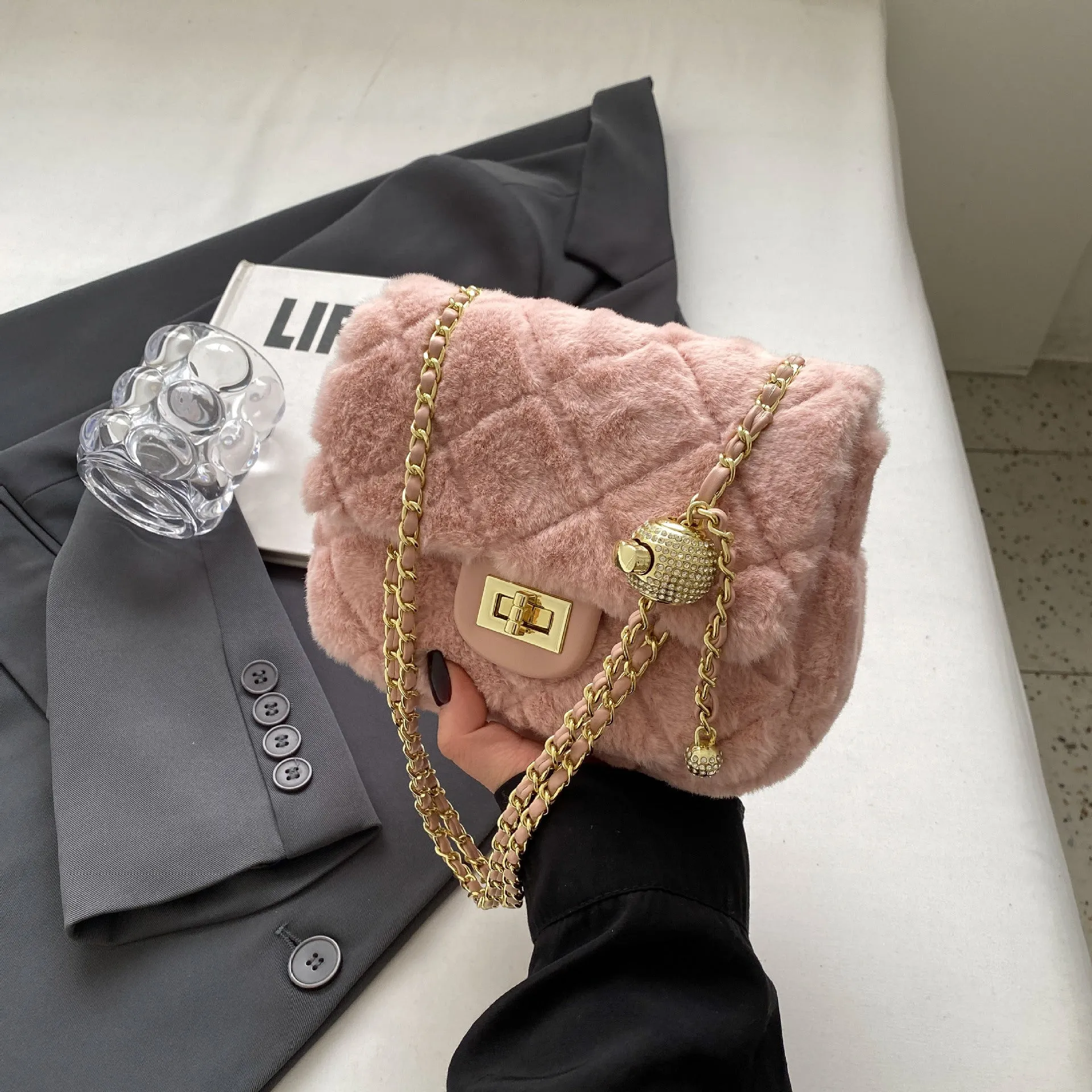 New fashion plush ladies Messenger bag small lady shoulder bag mobile phone ladies mini wallet and handbag evening bag