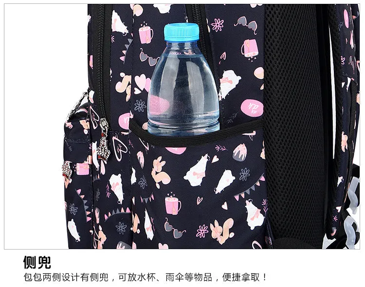 Nylon waterproof large capacity squirrel cute print schoolgirl backpack