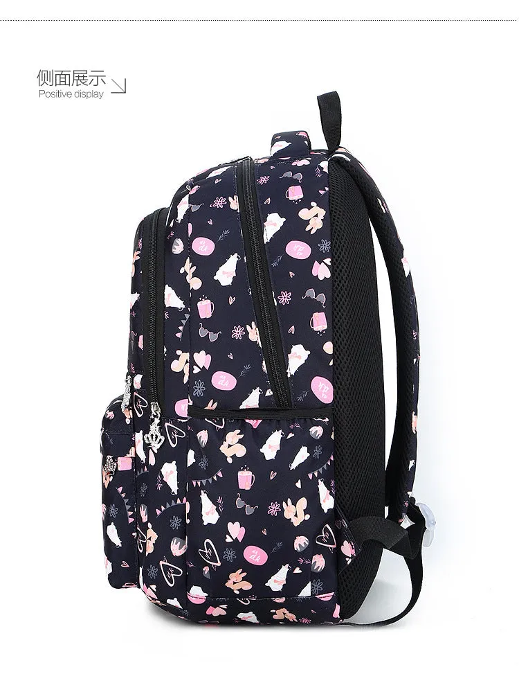 Nylon waterproof large capacity squirrel cute print schoolgirl backpack