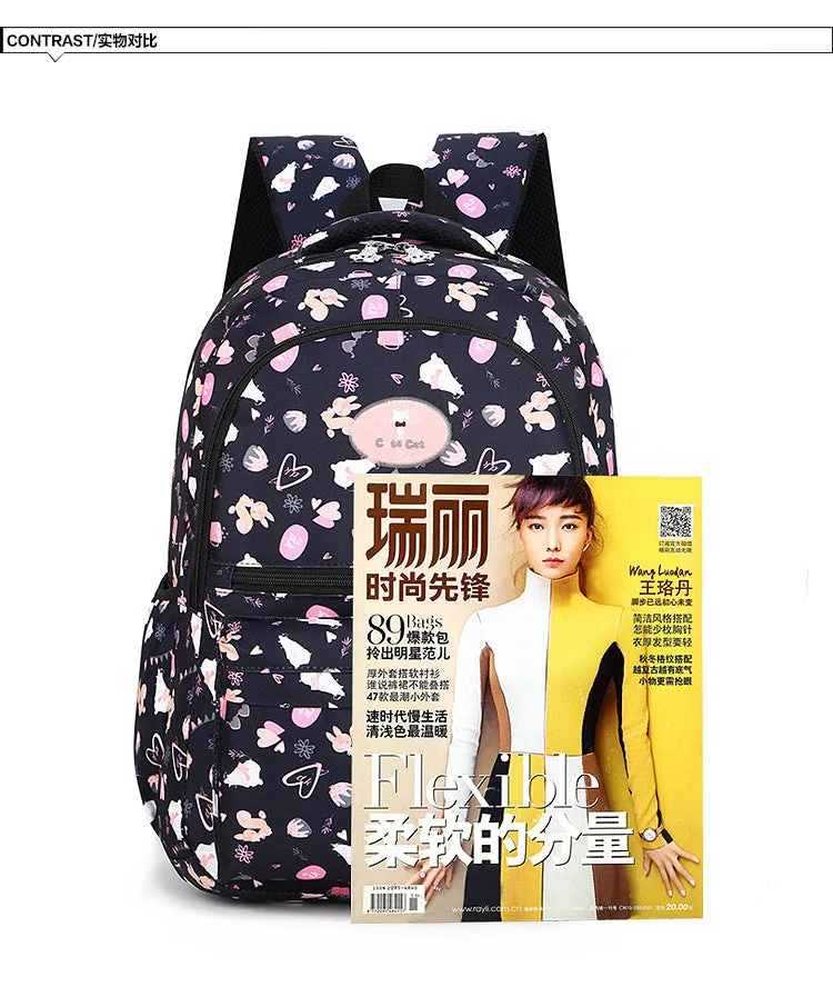 Nylon waterproof large capacity squirrel cute print schoolgirl backpack