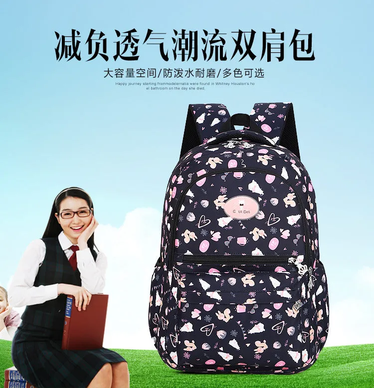 Nylon waterproof large capacity squirrel cute print schoolgirl backpack