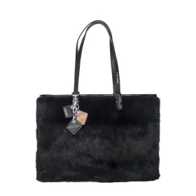 Olivia Fur Leather Handbag - Black