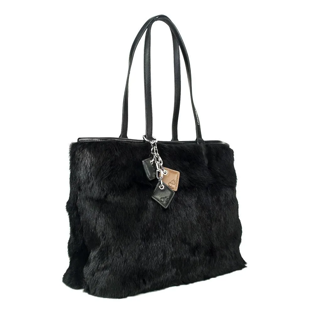 Olivia Fur Leather Handbag - Black