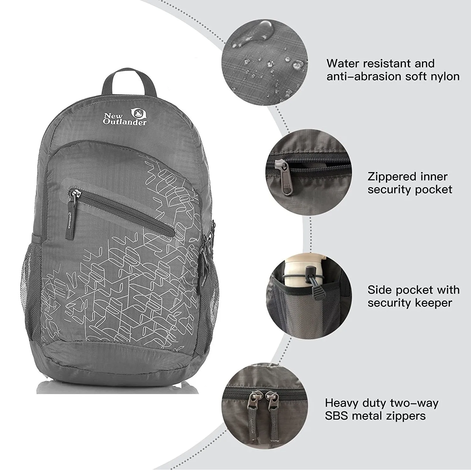 Outlander Ultra Lightweight Packable Water Resistant  Travel Hiking Backpack | Grey