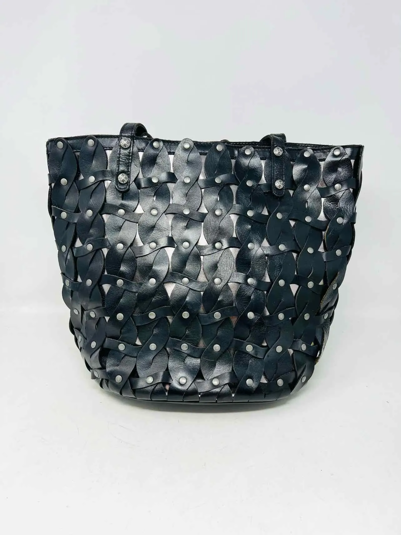 Patricia Nash Black/Silver Shoulder Bag Braided Leather NEW Designer Tote