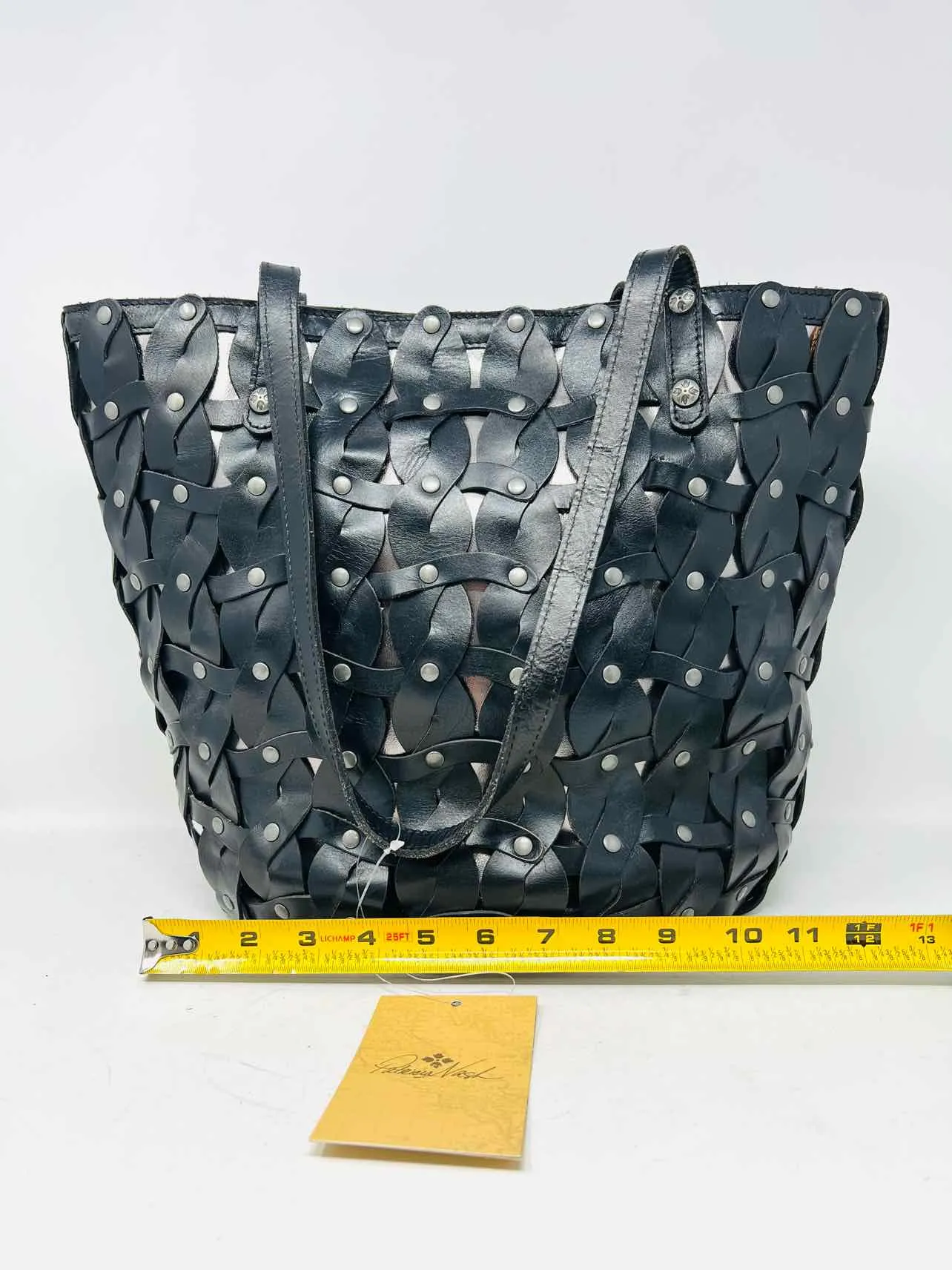 Patricia Nash Black/Silver Shoulder Bag Braided Leather NEW Designer Tote