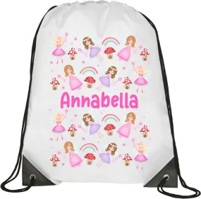 Personalised Fairies and Rainbow Kids Drawstring Bag - Swimming Bag - PE Bag - Fairy