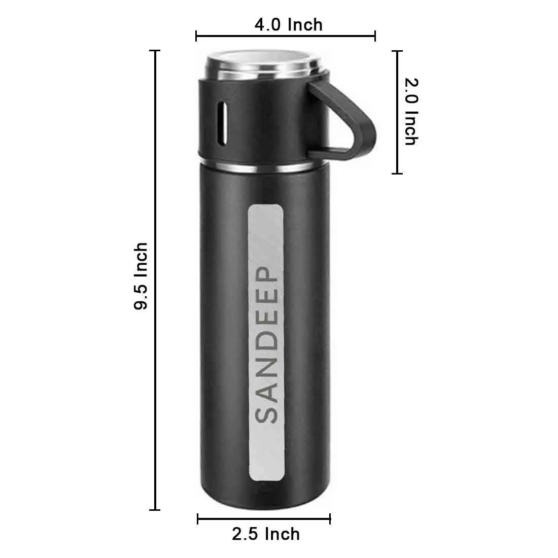 Personalised Stainless Steel Thermos Flask With 1 Cup for Tea Coffee- Add Name