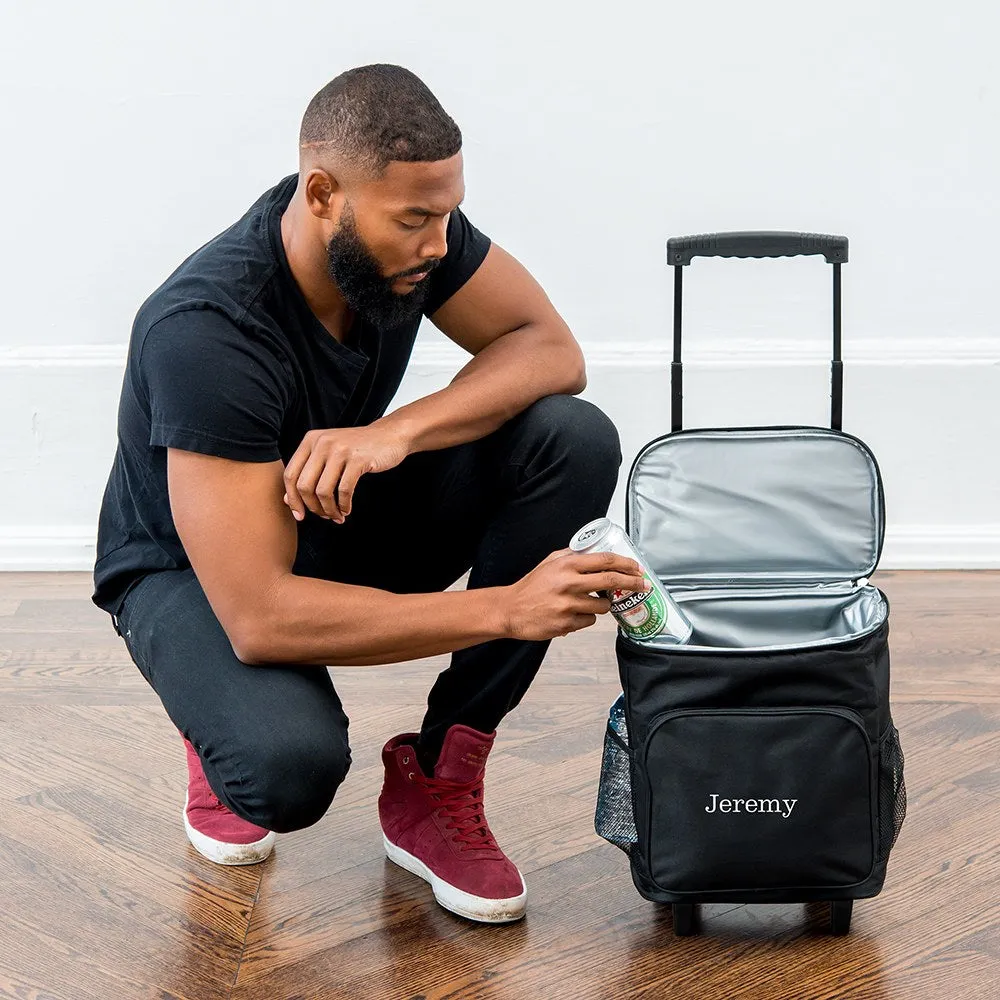 PERSONALIZED BLACK ROLLING COOLER BAG TROLLEY - MONOGRAM EMBROIDERED