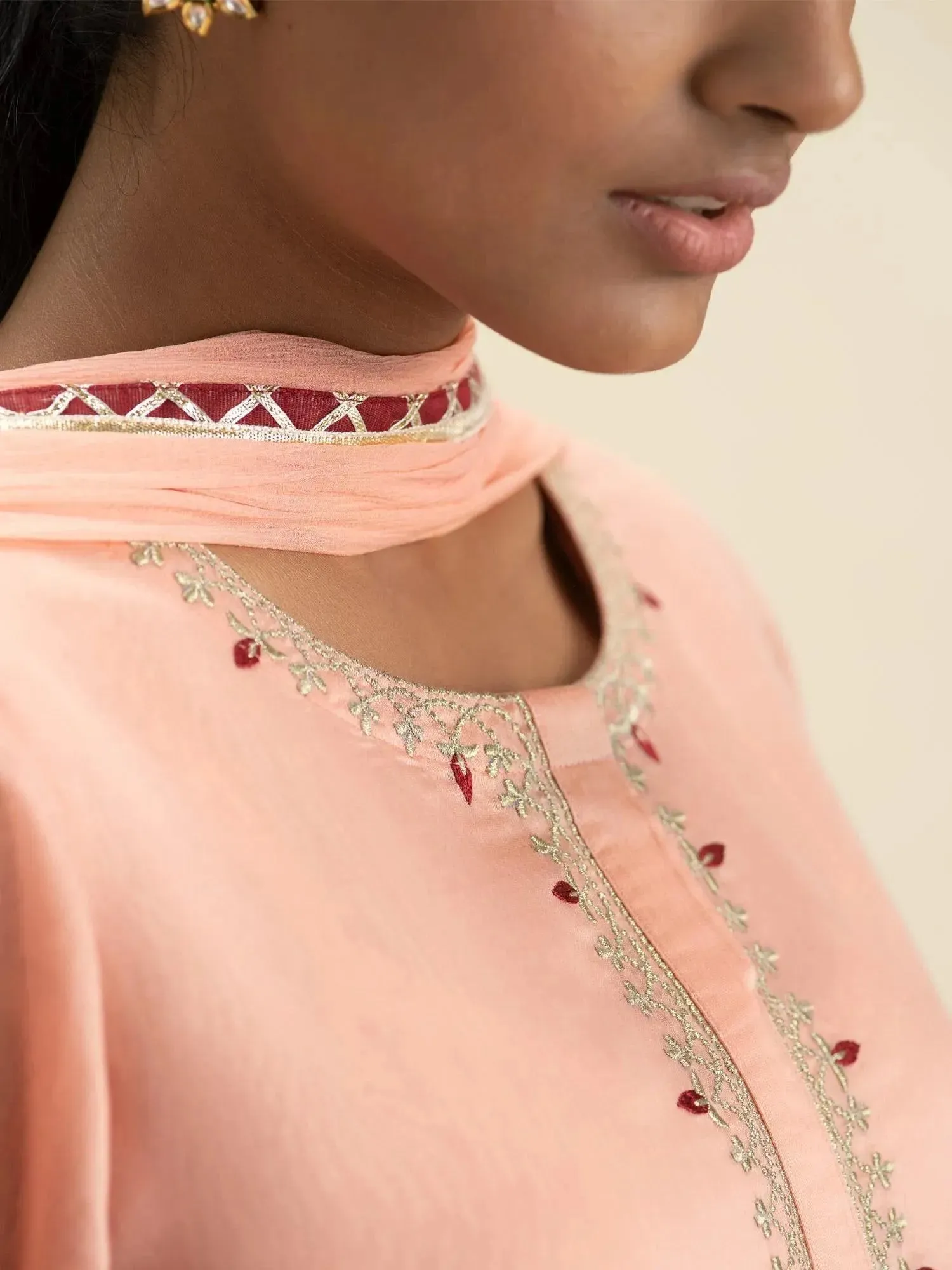 Pink Embroidered Silk Straight Kurta With Sharara & Dupatta