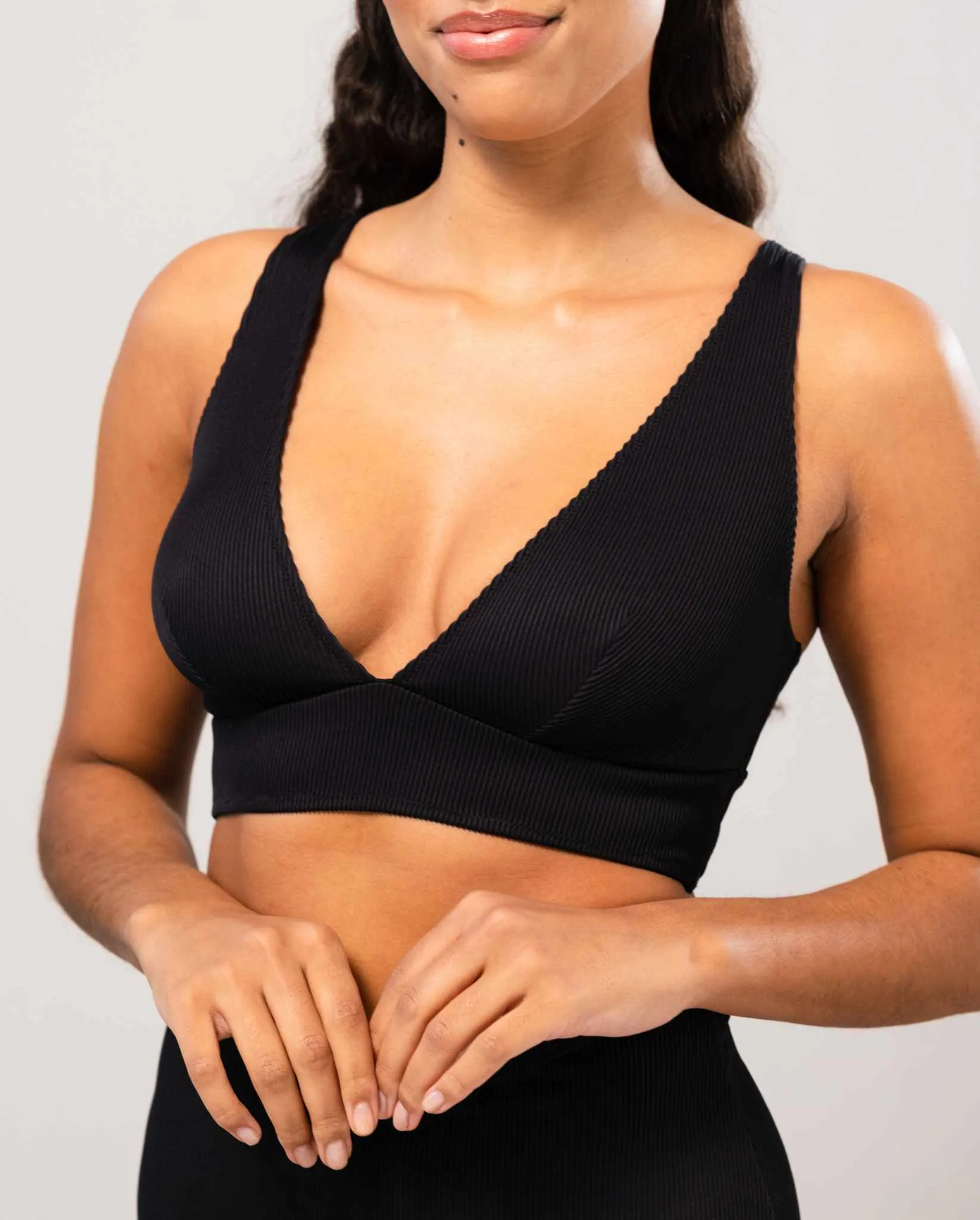 Plunge Bikini Top Black Rib