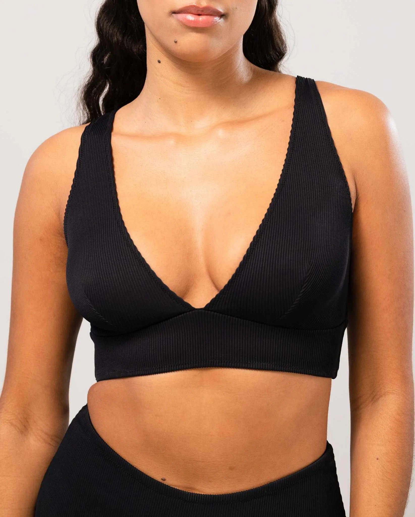 Plunge Bikini Top Black Rib