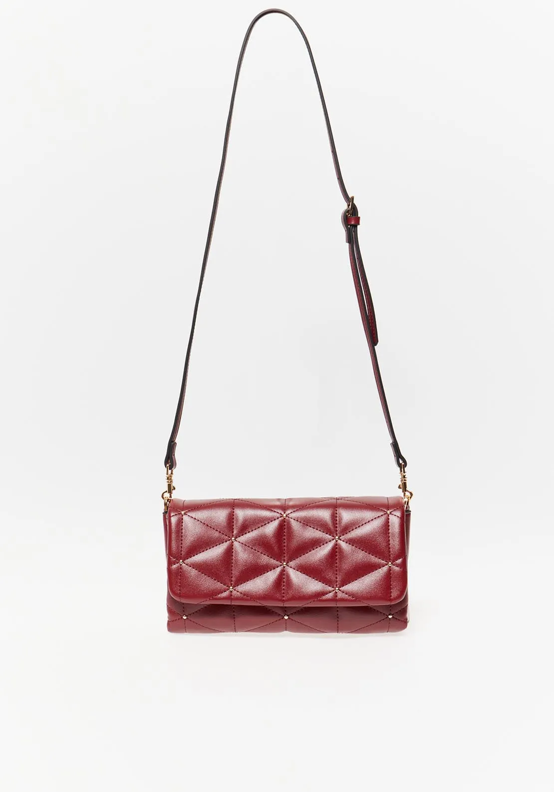 Quilted Studded Crossbody Red - Red