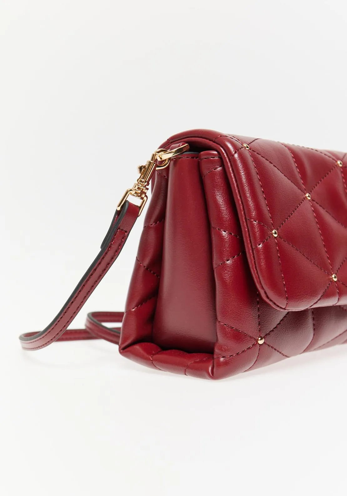 Quilted Studded Crossbody Red - Red